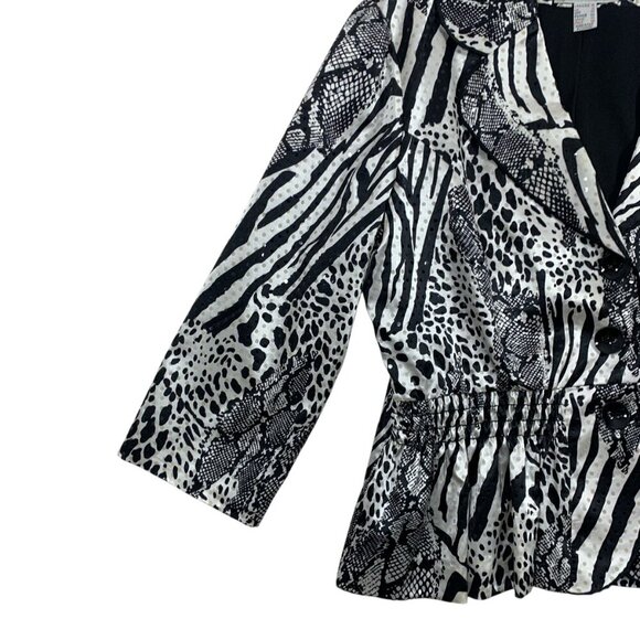JOSEPH RIBKOFF Womens Sequin Jacket Sz 14 Animal Print Black White  Lined - Picture 13 of 16
